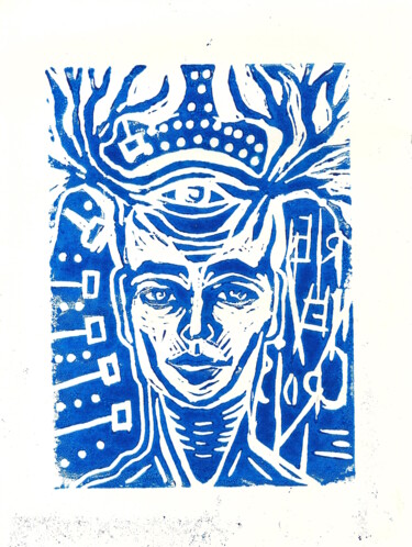 Impressões e gravuras intitulada "Shaman 2" por Edith Donc, Obras de arte originais, Linoleogravura
