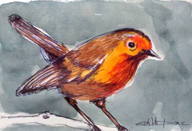 Drawing titled "Petit oiseau" by Edith Donc, Original Artwork, Marker