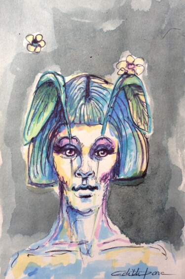 Dessin intitulée "Lapine?" par Edith Donc, Œuvre d'art originale, Marqueur