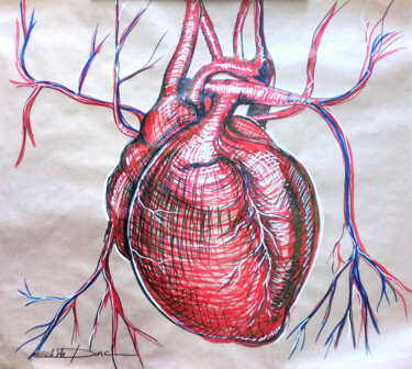 Dibujo titulada "Coeur kraft" por Edith Donc, Obra de arte original, Rotulador