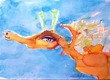 Dessin intitulée "L'hippocampe" par Edith Donc, Œuvre d'art originale, Encre