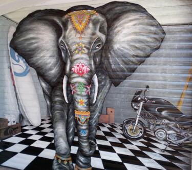 Peinture intitulée "Elephant" par Edith Donc, Œuvre d'art originale, Laque