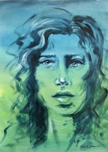 Painting titled "Plutôt vert ?" by Edith Donc, Original Artwork, Acrylic