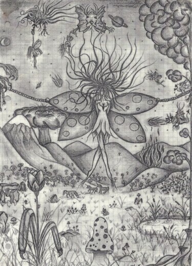 Dessin intitulée "Le monde m'effraie" par Edith Donc, Œuvre d'art originale, Crayon