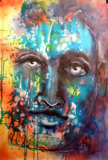 Peinture intitulée "Color face" par Edith Donc, Œuvre d'art originale, Encre