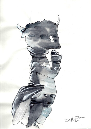 Desenho intitulada "Le mufle" por Edith Donc, Obras de arte originais, Tinta