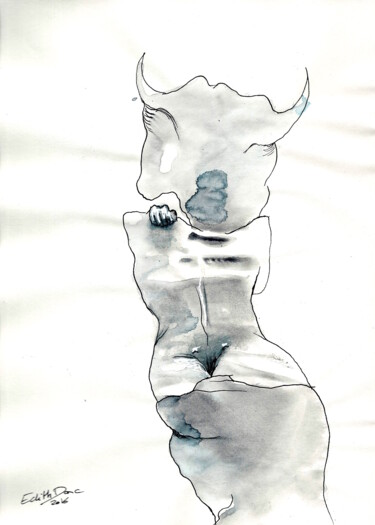 Рисунок под названием "De dos" - Edith Donc, Подлинное произведение искусства, Чернила