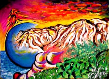 Schilderij getiteld "Les volcans" door Edith Donc, Origineel Kunstwerk, Gouache