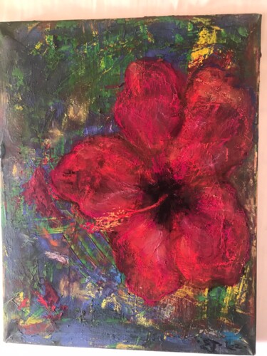 Painting titled "Kamelienblüte" by Edith Touré, Original Artwork, Acrylic Mounted on Wood Stretcher frame