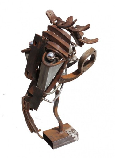 Sculpture titled "le chamane" by Edouard Leruste, Original Artwork, Metals