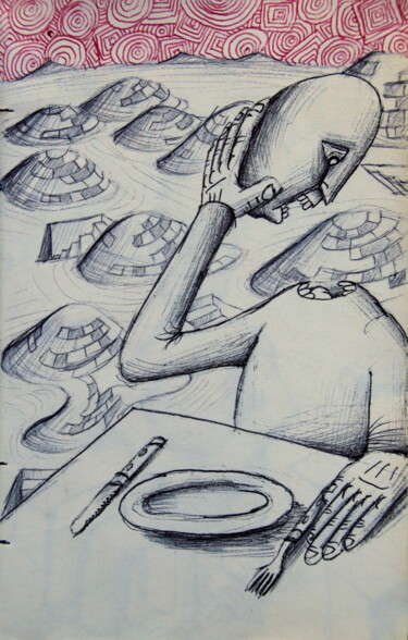 Drawing titled "Bon appétit" by Edouard Leruste, Original Artwork, Ballpoint pen