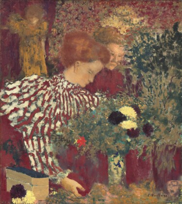 Painting titled "Femme en robe rayée" by Édouard Vuillard, Original Artwork, Oil