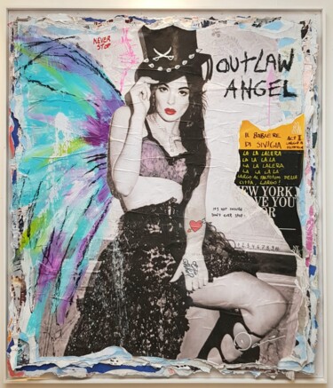 Painting titled "Outlaw angel" by Edu Danesi, Original Artwork, Acrylic Mounted on Wood Stretcher frame