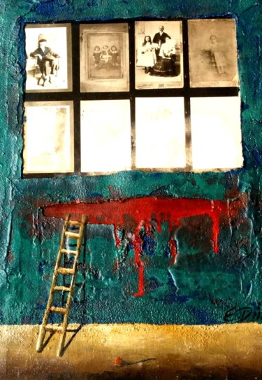 「Muro con retrato de…」というタイトルの絵画 Eduard Diazによって, オリジナルのアートワーク, エナメル ウッドストレッチャーフレームにマウント