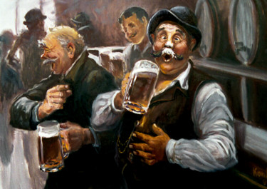 Peinture intitulée "Foamy beer" par Eduard Kont, Œuvre d'art originale, Huile