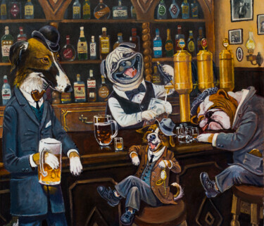 Malarstwo zatytułowany „a pub. funny boys” autorstwa Eduard Kont, Oryginalna praca, Olej