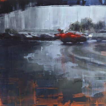 Painting titled "Rain in KL 02" by Eduard Warkentin, Original Artwork, Oil Mounted on Wood Panel
