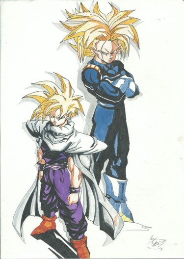 Tekening getiteld "DRAGON BALL Z Tribu…" door Eduardo Bustos Segovia, Origineel Kunstwerk, Marker Gemonteerd op Karton