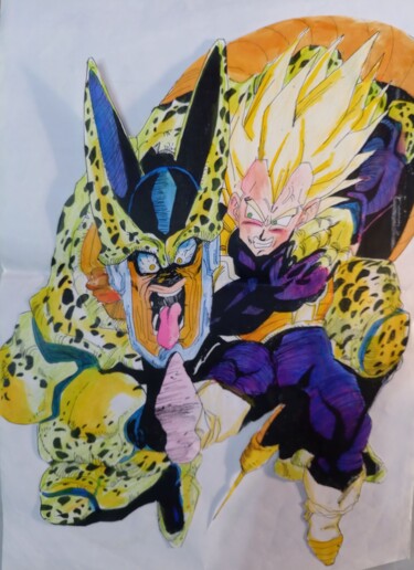 Zeichnungen mit dem Titel "DRAGON BALL Z  Trib…" von Eduardo Bustos Segovia, Original-Kunstwerk, Marker Auf Karton montiert