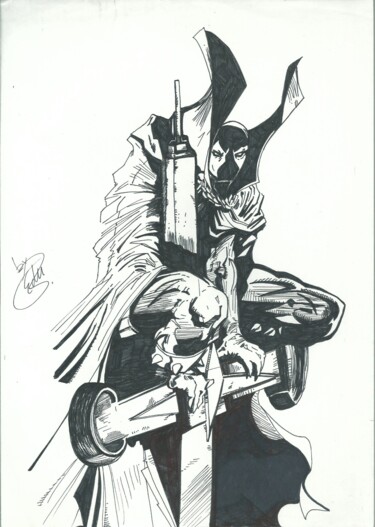 Drawing titled "SPAWN Tribute Homen…" by Eduardo Bustos Segovia, Original Artwork, Ink Mounted on Cardboard