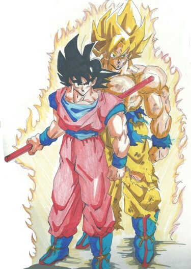 Disegno intitolato "DRAGON BALL Z Tribu…" da Eduardo Bustos Segovia, Opera d'arte originale, Inchiostro Montato su Cartone