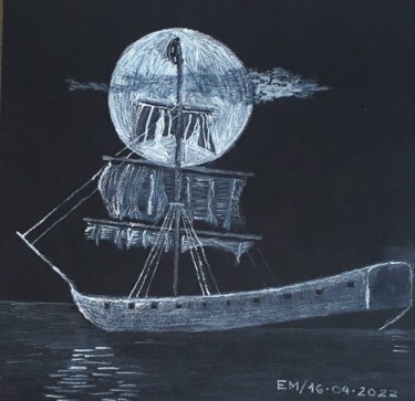 Zeichnungen mit dem Titel "Navio Fantasma - Sé…" von Eduardo Machado, Original-Kunstwerk, Bleistift Auf Glas montiert