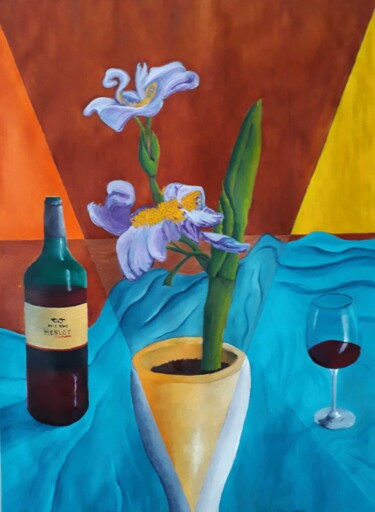 Peinture intitulée "Iris Falsa e Vinho…" par Eduardo Machado, Œuvre d'art originale, Huile Monté sur Panneau de bois