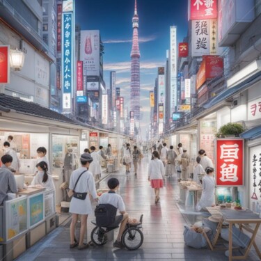 Arts numériques intitulée "japan city of the f…" par Eduardo Vidal, Œuvre d'art originale, Peinture numérique
