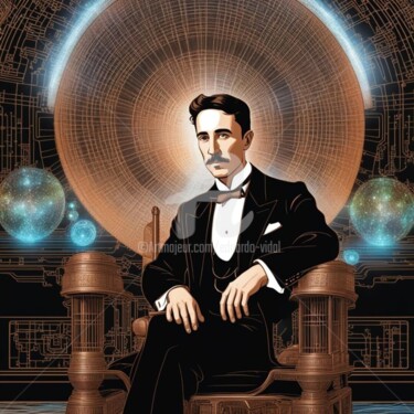 Arts numériques intitulée "Nikola Tesla" par Eduardo Vidal, Œuvre d'art originale, Peinture numérique