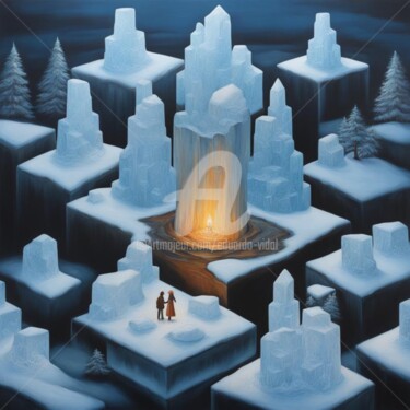 Arte digitale intitolato "white ice city" da Eduardo Vidal, Opera d'arte originale, Pittura digitale