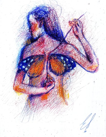 Drawing titled "Sulla schiena trovi…" by Eduardo Scivoletto, Original Artwork, Ballpoint pen