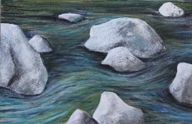 Painting titled "Rocks in the river" by Daniel Rohrbach, Original Artwork, Pastel