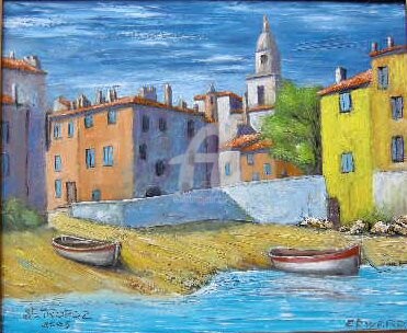 Pittura intitolato "ST TROPEZ VIEUX PORT" da Edward Misiaszek, Opera d'arte originale, Olio