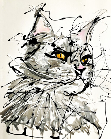 Peinture intitulée "Chat vendu" par Edwige Col, Œuvre d'art originale, Aquarelle