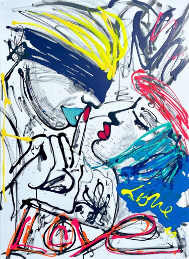 Painting titled "Kiss" by Edwige Col, Original Artwork, Acrylic Mounted on Wood Stretcher frame