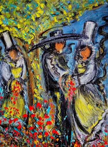 Pintura titulada "Les fiancés Bigoude…" por Edwige (Edges) Lefevre, Obra de arte original, Oleo Montado en Bastidor de camil…