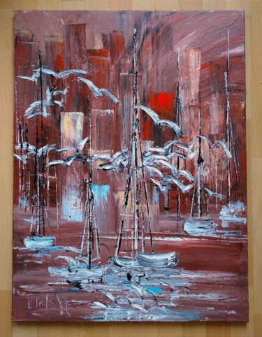 Painting titled "MIGRATION  A VENDRE…" by Edwige (Edges) Lefevre, Original Artwork, Oil Mounted on Wood Stretcher frame