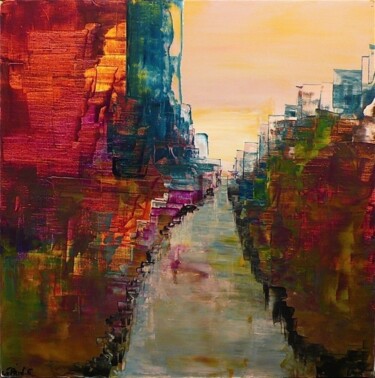 Painting titled "MANHATTAN" by Edwige Leprin, Original Artwork, Oil