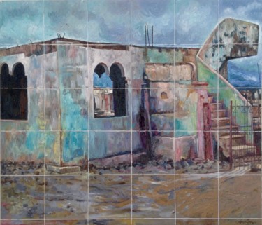 Painting titled "Ruins" by Edwin Jumalon, Original Artwork, Oil Mounted on Wood Stretcher frame