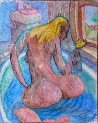 Dessin intitulée "Woman in Bath 1" par Edwin Loftus, Œuvre d'art originale, Pastel