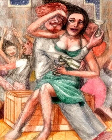"A Party at the Kand…" başlıklı Resim Edwin Loftus tarafından, Orijinal sanat, Kalem Diğer sert panel üzerine monte edilmiş