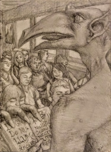 Dessin intitulée "Evil Teachers 2" par Edwin Loftus, Œuvre d'art originale, Graphite Monté sur Autre panneau rigide