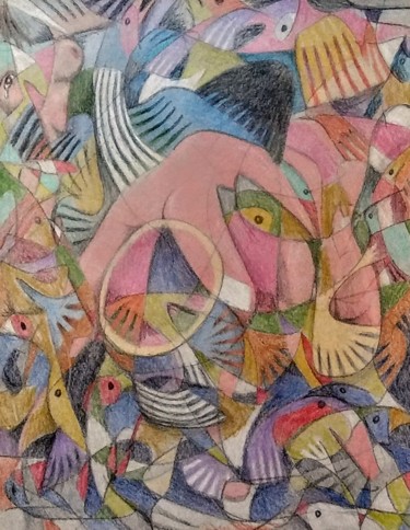 Рисунок под названием "Women caught in a f…" - Edwin Loftus, Подлинное произведение искусства, Карандаш Установлен на Другая…