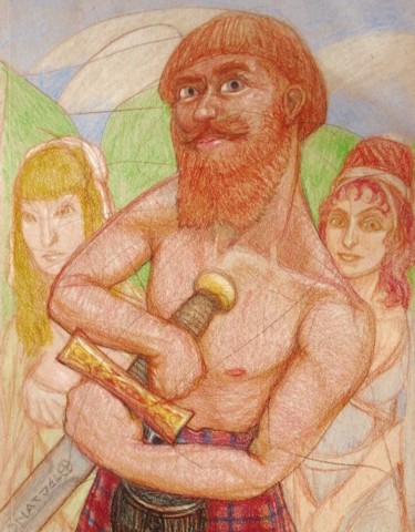 Dibujo titulada "The Scottish Guard" por Edwin Loftus, Obra de arte original, Pastel Montado en Otro panel rígido