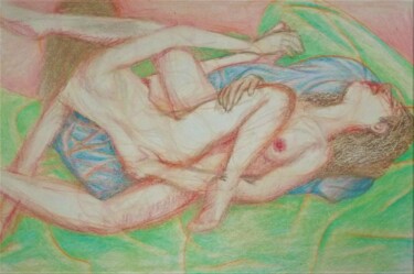 Tekening getiteld "Lovers, Scissoring" door Edwin Loftus, Origineel Kunstwerk, Potlood Gemonteerd op Andere stijve panelen