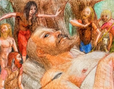 Dessin intitulée "Awakening in Lillip…" par Edwin Loftus, Œuvre d'art originale, Crayon Monté sur Autre panneau rigide