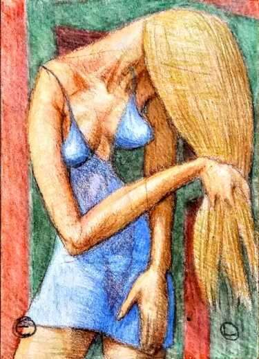 Drawing titled "Combing Her Hair" by Edwin Loftus, Original Artwork, Pastel Mounted on Other rigid panel