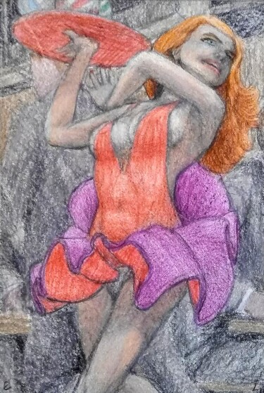 Drawing titled "The Waitress 2" by Edwin Loftus, Original Artwork, Pastel Mounted on Other rigid panel