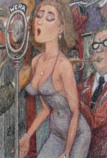 Drawing titled "The Jazz Singer" by Edwin Loftus, Original Artwork, Pastel Mounted on Other rigid panel