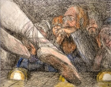 Tekening getiteld "Free Seating Night…" door Edwin Loftus, Origineel Kunstwerk, Pastel Gemonteerd op Andere stijve panelen